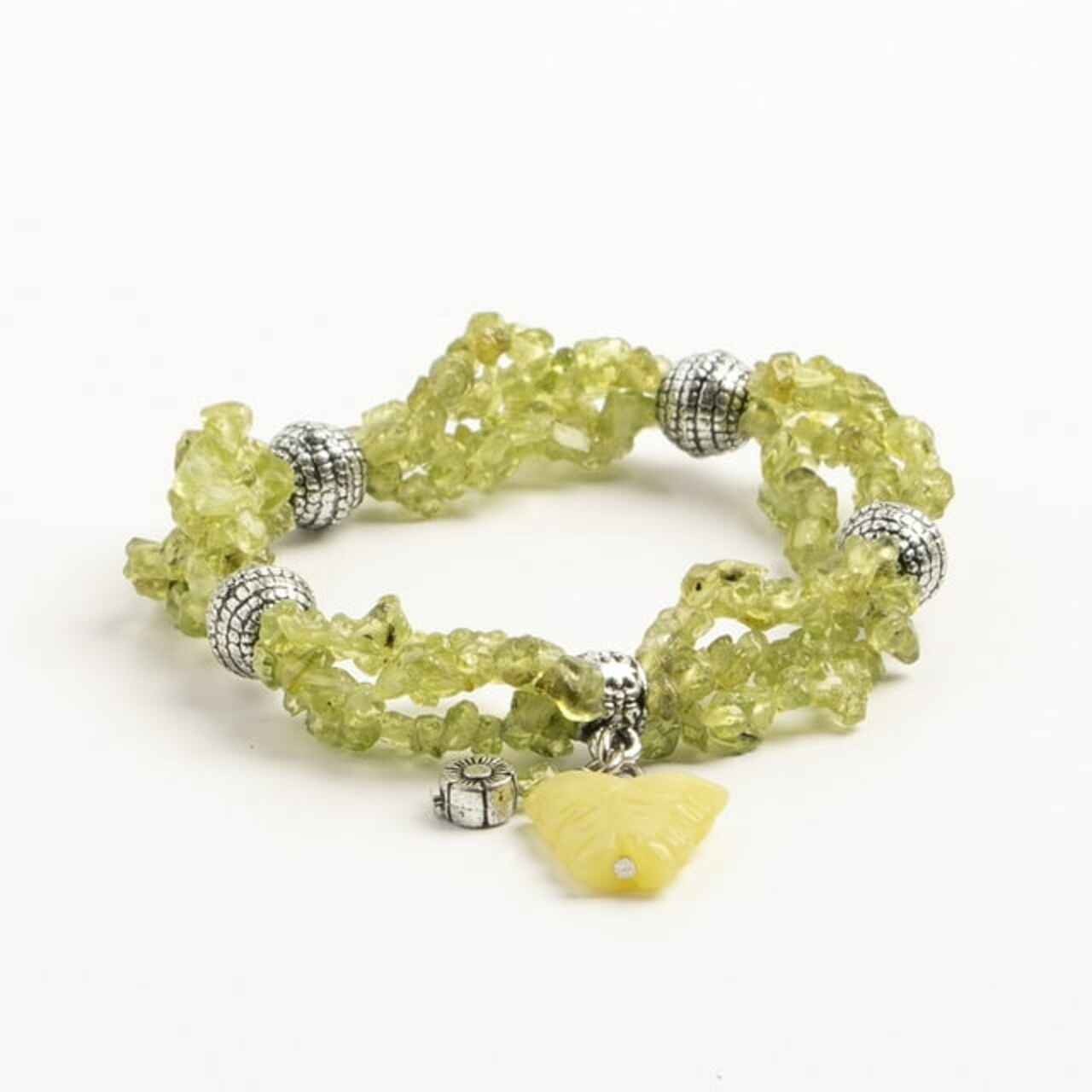 Earth's Jewels Semi-Precious New Jade Natural Peridot 4-Strand Bracelet, Butterfly Charm